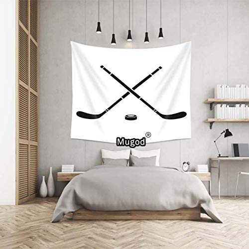 Mugod Ice Hockey Tapestry Crossed Ice Hockey Sticks Icon Flat Isolated on White Background Home Decor Tapestry Wall Hanging for Bedroom Living Room Dorm, 60WX40H Inches
