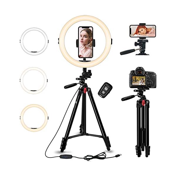 GooFoto 11" Ringlicht mit Stativ Handy, Selfie LED Ringleuchte mit Professionellem Stativ für Kamera, 3 Modus 10 Helligkeit Ring Light für Makeup, Live-Streaming, YouTube, Tiktok, Vlog, Fotografie