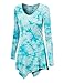 Lock and Love LL WT1062 Womens V Neck Long Sleeve Tie Dye Handkerchief Hem Tunic XL Aqua