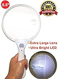 MagniPros 5.5 Inch Extra Large LED Handheld Magnifying Glass with Light - 2X 4X 10X Lens - Best Jumbo Size Illuminated Reading Magnifier for Books, Newspapers, Maps, Coin, Stamp, Jewelry