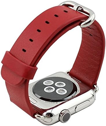 Vaste Iwatch Bands 42 Mm Genuine Leatther Apple Watch Strap Belt Replacement with Round Buckle and Metal Connector for Apple Iphone Watch Sport Version Apple Watch Stainless Steel Band (Red)
