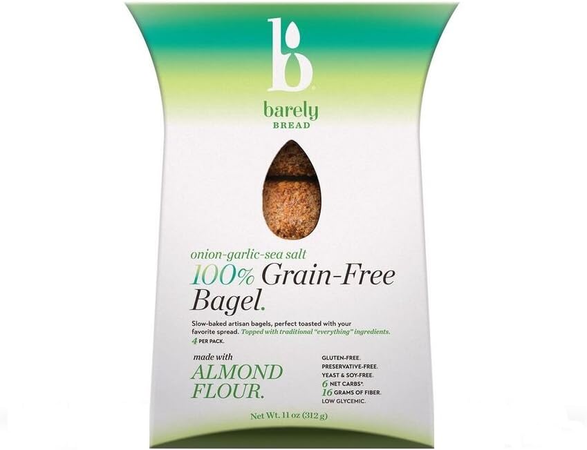 Barely Bread Onion Garlic Sea Salt 100 Percent Grain Free, Bagel, 11 Ounce (Pack of 06)