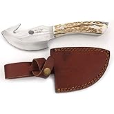 Wild Turkey Handmade Collection Full Tang Fixed Blade Gut Hook Skinner Knife w/Leather Sheath. (Stag)