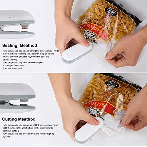 Mini Bag Sealer(2-Pack), 2 in 1 Heat Sealer and Cutter Handheld Portable Bag Resealer Sealer for Food Storage Reseals Snack Bags (Battery Included)