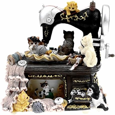 SINDBIN Cats play with Sewing Machine Music Box,Vintage Sewing Machine Design