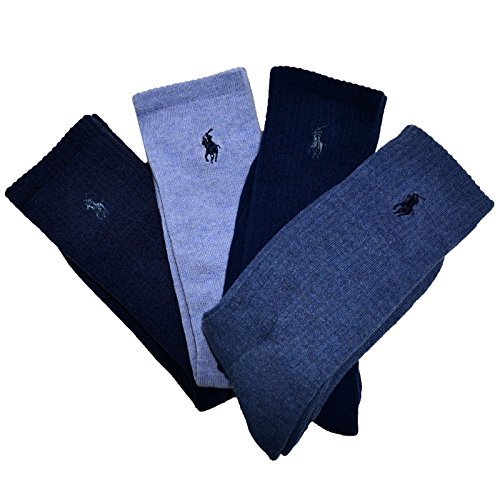 Polo Ralph Lauren Mens 4 Pack Socks Assorted Colors-Navy Blue/Blue-10-13