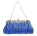 PULAMA Clutch Purse for Women, Pleated Satin Bridal Clutch Crossbody Evening Bag for Wedding & Prom Party, Royal Blue