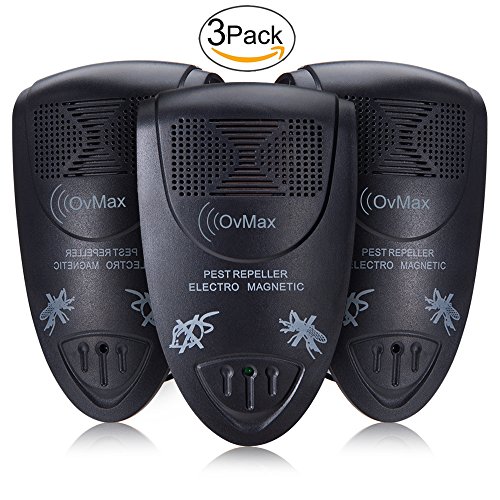Ultrasonic Pest Repeller Electronic Plug In Indoor Pest Control Repellent Device for Repels Insects as Mice,Mosquitoes,Cockroaches Humans & Pets Safe(Black,3 Pack)