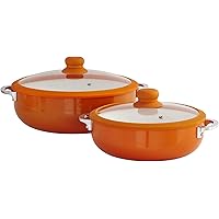 IMUSA USA 2 Piece Orange Ceramic Interior Caldero Set with Orange Silicone Rim and Glass Lid