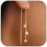 HEVOCY Dangle Threader Earrings for Women: Dainty 14k Gold Plated Drop Long Chain Earrings Trendy Hypoallergenic Non Tarnish Elegant Cubic Zirconia Earring for Womens Fashion Jewelry for Wedding Prom