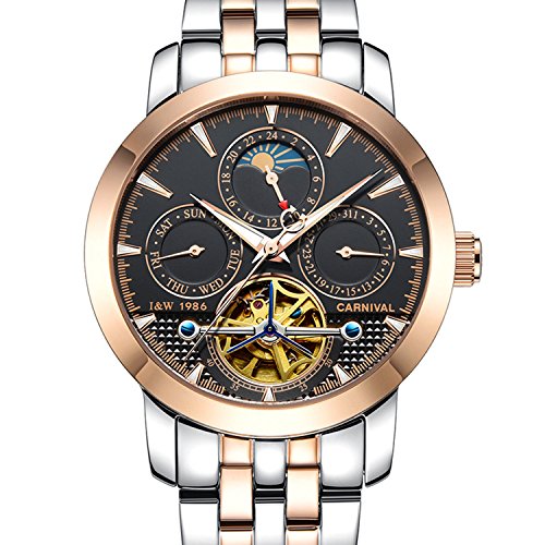 Carnival Mens tourbillon Multifunction Calendar Sapphire Rose Gold Automatic waterproof Black Watches Carnival Mens tourbillon Multifunction Calendar Sapphire Rose Gold Automatic waterproof Black Watches