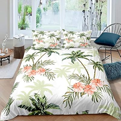 Erosebridal Palm Tree Bedding Set Vintage Red Flower Duvet Cover Hawaiian Tropical Leaves Comforter Cover Plant Petals… 51rrbzeP1hL