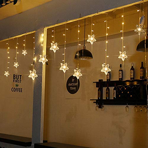 TOFU Star Curtain Light, 100 LED 10 Big Stars Window Curtain String Light with 8 Flashing Modes IP65 Waterproof for Christmas, Wedding, Party, Canopy, Outdoor, Indoor, Lawn, 6ft x 4ft(LxW), Warm White