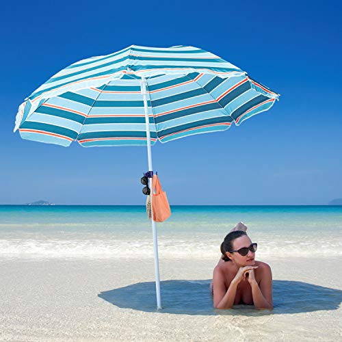 TAGVO 2 Pack Beach Umbrella Hanging Hook, 4-prongs Plastic Umbrella Hook Hanging for Towels/Hats/Clothes/Camera/Sunglasses/Bags-Durable, Fit for Beach,Camping Trips (Blue- 2 Pack)