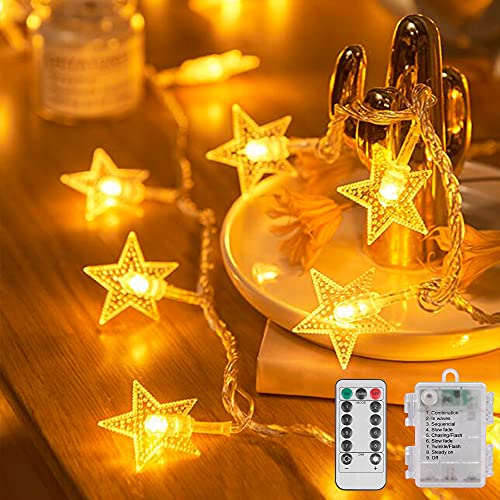 Guirnalda de Luces, Guirnalda Luces Pilas, 6M 40LED Luces Estrellas de Hadas a Pilas, Impermeable 8 Modos Luces LED Pilas con Control Remoto, Luces Cadena para Navidad Decoración Interior Bodas Fiesta