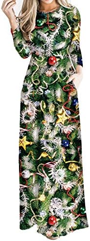 Bodycon4U Women's Ugly Christmas Dress Xmas Print Party Christmas Long Maxi Dress with Pockets