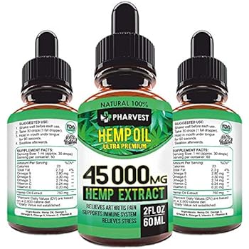 Pure Hemp Extract 45 000 MG for Pain Relief, Relaxation, Sleep and Mood Support, Natural, Organic, Vegan, Zero CBD