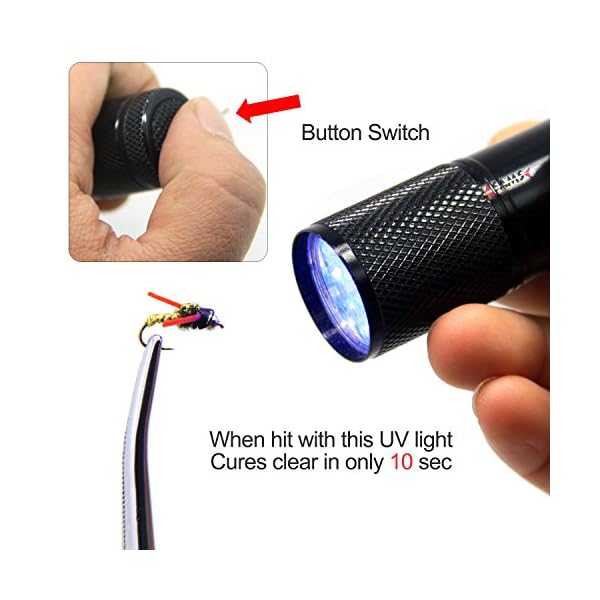 SAMS-Fly-Tying-UV-Cure-Light-and-Glue-Syringe-Coating-Tools-Kits-Flashlight-with-395-400-nm-9-Leds-Ultra-Violet