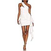 SHESEEWORLD Women's Sexy Sleeveless One Shoulder Side Tie Waist Draped Bodycon Cocktail Party Mini Dress