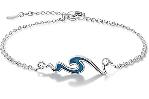 Desnuage Blue Wave Bracelet Silver Link Enamel Bracelet for Women Beach Ocean Jewelry Gifts for Best Friend
