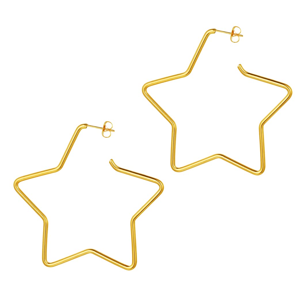 Richsteel Star Earrings for Women 18K Gold Plated Big Hoop Earings Girls Huggie Hypoallergenic Earingsings 60MM