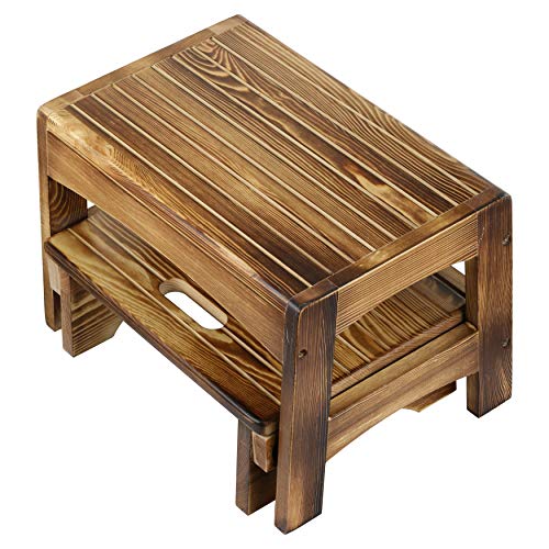 URFORESTIC Handcrafted 100% Solid Wood Bed Step Stool-Foot Stool Kitchen Stools Bed Steps Small Step Ladder Bathroom Stools (Burned) - Thumbnail 4