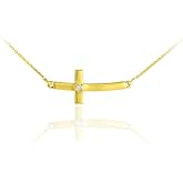 Claddagh Gold - 14k Gold Diamond Small Curved Pendant Sideways Cross Necklace (18 inches)