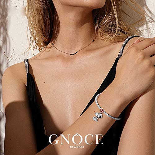 GNOCE Dog Pendant Charms with Heart Sterling Silver Live in The Present Charm Bead with Cubic Zirconia Fit Bracelet/Necklace Jewelry Gift for Women Mens (1)