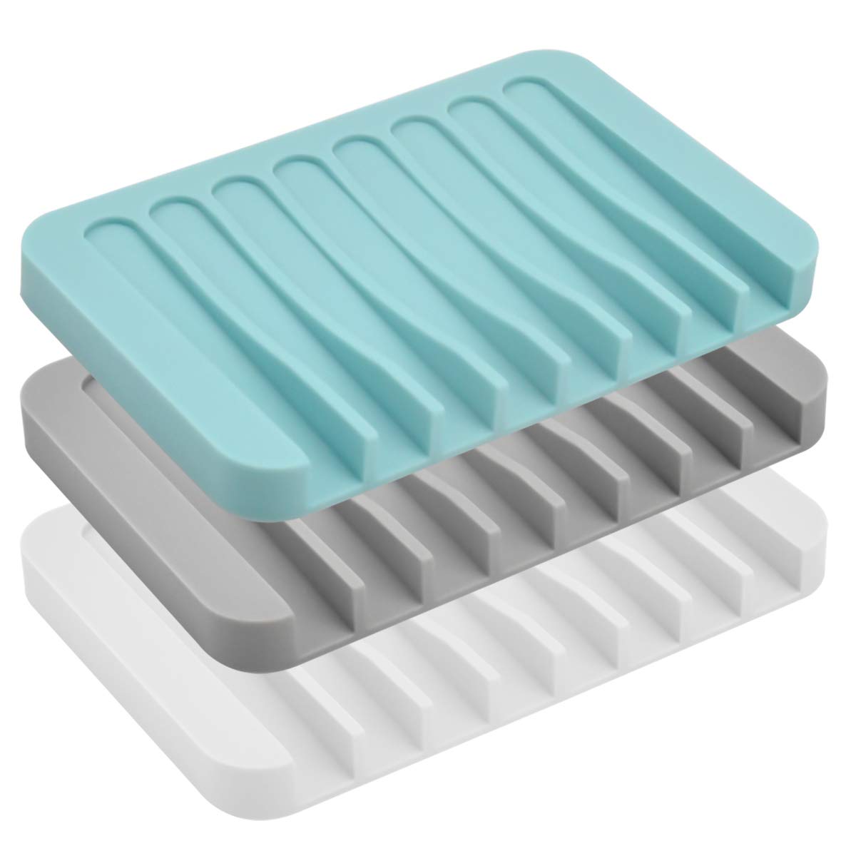 Jinlaili 3PCS Soap Holder, Silicone Drainer Soap Dish for Soap Storage, Dry Soap Dish Storage Holder Self Draining Soap Case Holder, Soap Saver, Easy Cleaning Soap Dishes for Bathroom Shower