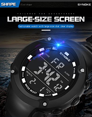 Men Digital Sport Watch, Voberry SYNOKE Multi-Function 50M Waterproof Sports Watch LED Digital Double Action Watch (Black)