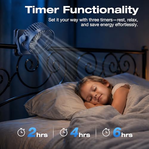 Orvyna USB Rechargeable Portable Fan 12000mAh 4 in 1 Magnetic Clamp Table Fan with Remote 3 Speeds LED Light Timer 360°, Desktop Fan for Car Camping Baby Cart, Blue