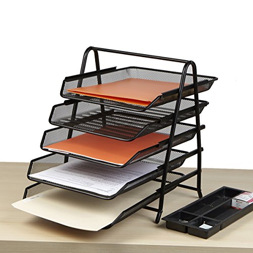 Mind Reader Desk Organizer with 5 Sliding Trays for Letters, Documents, Mail, Files, Paper, Black