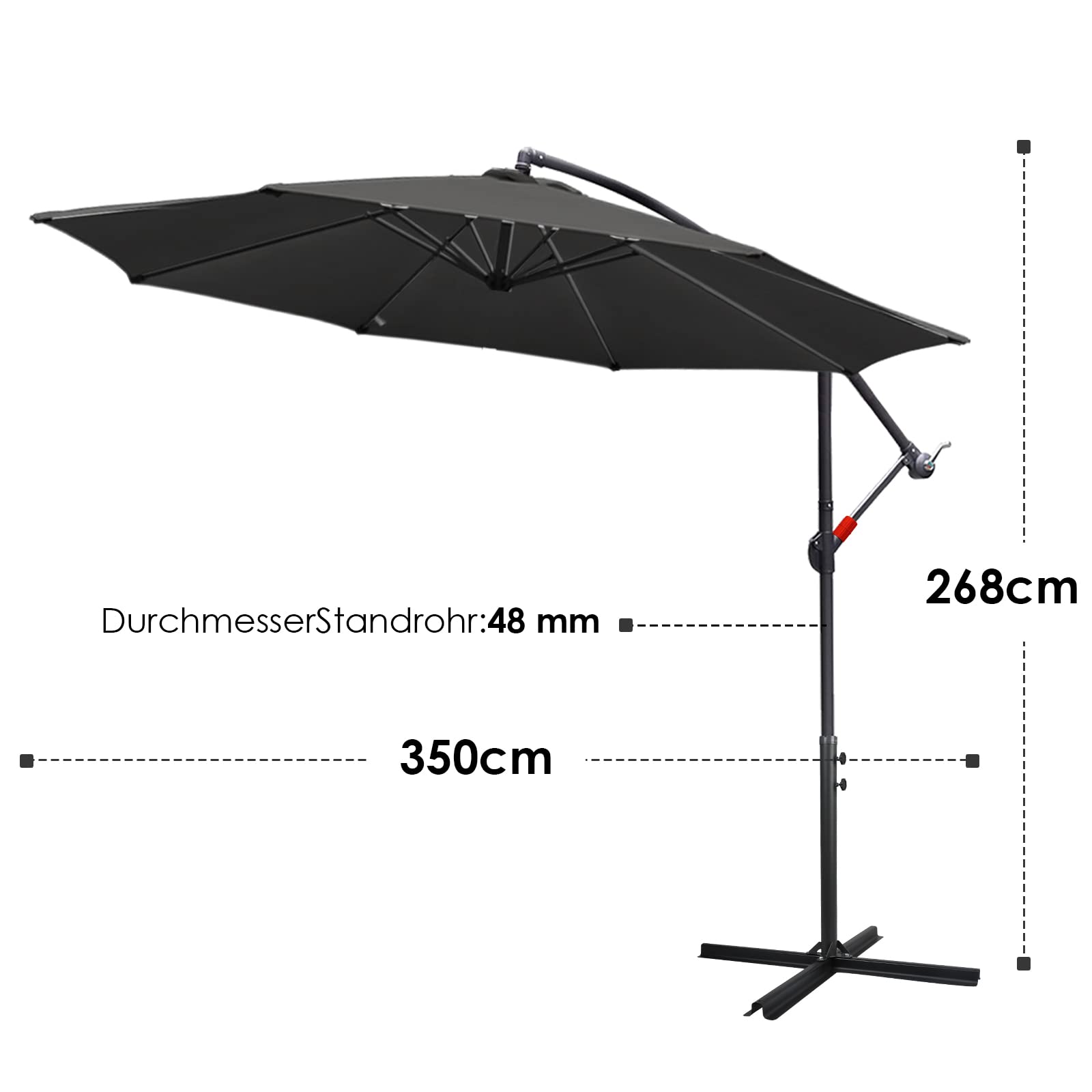 Tubiaz Sonnenschirm 300cm Ampelschirm Groß Alu Kurbelschirm mit Ständer UV-Schutz 40+ Parasol Wasserdicht Gartenschirm Marktschirm für Balkon, Garten, Terrasse,Grau 7