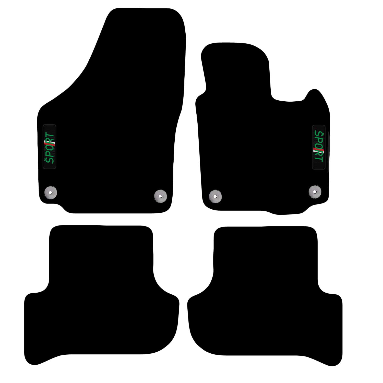 Carsio Carpet Car Mats For Skoda Yeti 2009+ Onwards with Sport logo (4 Clips) Tailored Fit Floor Mat Complete Accessory Custom Fitted - All Weather, Anti-Slip Backing & Black Trim