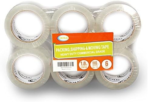 6 Rolls Oknuu Clear Packaging Packing Tape 2"x110 Yards Per Roll - Strong Carton Sealing Tape - 1.8 MIL Thickness - Industrial Depot Tape for Moving Packaging Shipping, Office & Storage