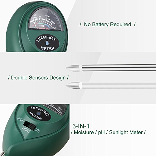 Jellas Soil Test Kit - 3 in 1 Soil pH Meter Tester Plant Moisture Sensor Meter/Light / pH Tester for Home, Garden, Lawn, Farm Promote Plants Healthy Growth - Green