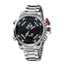 Weide Mens Black Dial Dual Time Display Stainless Steel Wrist Watch WH2309B (Silver)