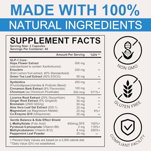O NATURE . ZIRAN GLP-1 Weight Management Supplement for Women & Men, GLP1 Appetite Control, Energy & Digestion Balance - Vegan, Gluten-Free, Dairy Free, 90 Capsules (Pack of 1)