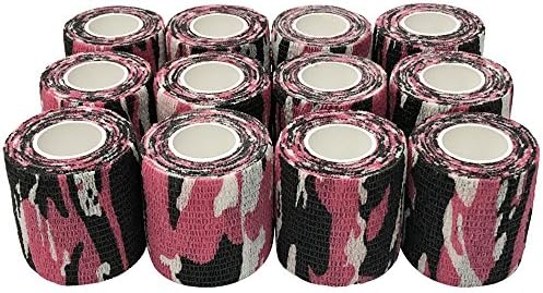 IVY Multi-Use Camouflage Tape Self-adhesive Protective Wrap(12 PACK) 2"x5 yds Tactical Camo Non-woven Elastic Stealth Tape Stretch Bandage for Outdoor Military Hunting Camping (Pink Camo)