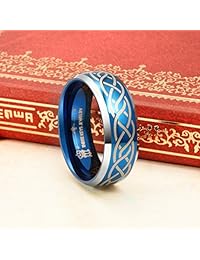 Three Keys Tungsten alianza azul láser estilo celta de 8 mm. Anillo de bodas o compromiso para mujer