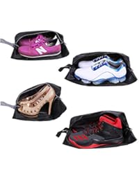 YAMIU Travel Shoe Bags Set of 4 Waterproof Nylon with Zipper for Men & Women (Black)