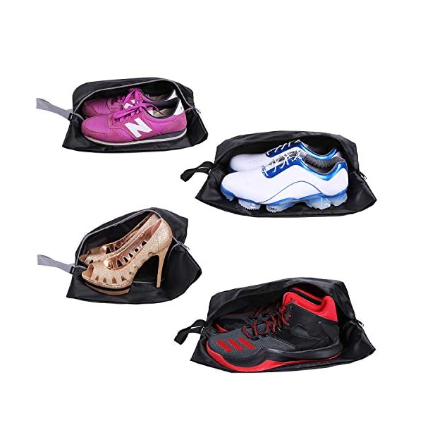 YAMIU Travel Shoe Bags Set of 4 Waterproof Nylon with Zipper for Men & Women, Black