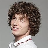 Tseses Brown Curly Short Afro Wig for Male Guy California Mens Cosplay Costume Daily Hair Synthetic Halloween Mens Full Wigs