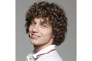 Tseses Brown Curly Short Afro Wig for Male Guy California Mens Cosplay Costume Daily Hair Synthetic Halloween Mens Full Wigs