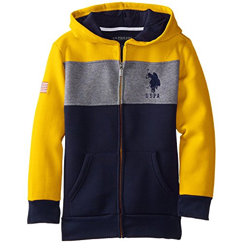 U.S. Polo Assn. Little Boys' Colorblock Fleece Hoodie, Egg Yoke, 5/6