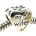 Queenberry Sterling Silver Cubic Zirconia Love My Wife Flower Family Heart Bead For European Charm Bracelets