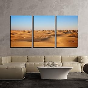 3 Piece Canvas Wall Art - Vast Scene of Yellow Desert and Blue Sky - Modern Home Art Stretched and Framed Ready to Hang - 16"x24"x3 Panels