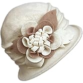 YING LAN Women Beret Hat Cloche Bucket Hat Vintage Floral Wool Classic Winter Hat 1920s