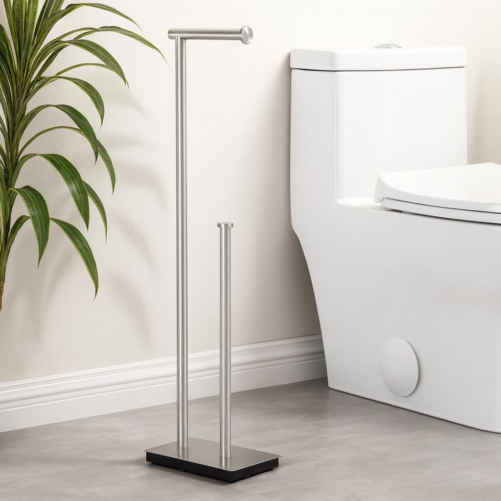 KES Toilet Roll Holder Free Standing with Reserve WC Toilet Roll Stand Alone SUS 304 Stainless Steel Brushed Finish, BPH286S1B-2
