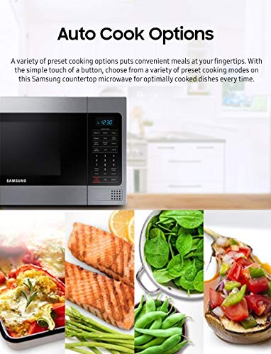 SAMSUNG 1.1 Cu Ft Countertop Microwave Oven w/ Grilling Element, Ceramic Enamel Interior, Auto Cook Options,1000 Watt, MG11H2020CT/AA, Stainless Steel, Black w/ Mirror Finish,15.8"D x 20.4"W x 11.7"H